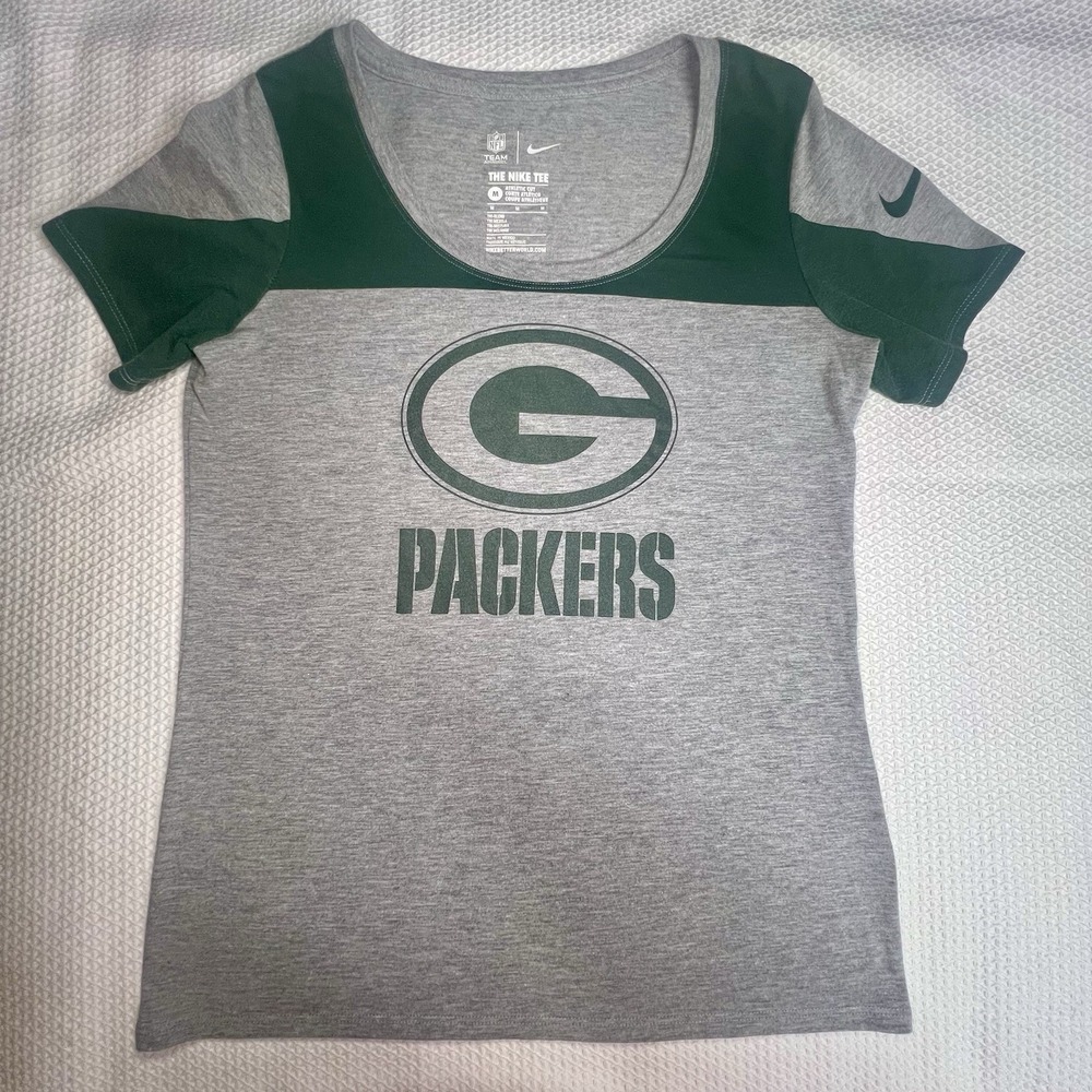 Nike Tee NFL Green Bay Packers‎ Womens M Gray Green Short Sleeve Logo Football